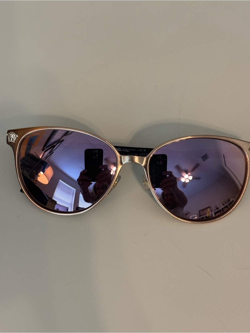 Versace Gold Frame Sunglasses with Gradient Pink Lenses - Case Included